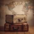 Old suitcases and map  - the notion of travel relocation and expat life. AI generative