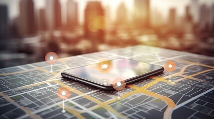 Poster - Smartphone with gps navigator Generative AI