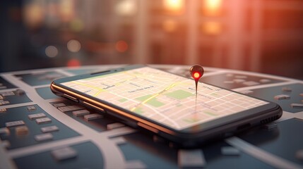 Poster - Smartphone with gps navigator Generative AI