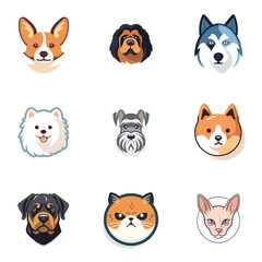  Happy Dogs Stickers , 9 Different Types Classic Vintage Dogs Logo In Cartoon Stickers .