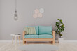 Renderização 3d de uma sala de estar com ambiente aconchegante, claro e confortável