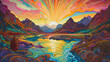 Colorful psychadelic landscape -generative ai