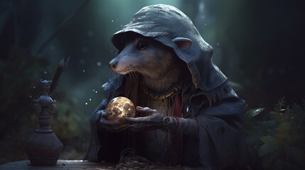 mole necromancer, digital art illustration, Generative AI