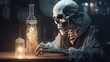 plague skeleton alchemist, digital art illustration, Generative AI
