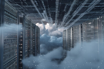 Poster - Cloud computing concept with data center and network cables