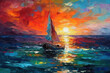 Sailing boats on the sea. Modern art oil painting. Seascape in the style of impressionism. AI generative image.