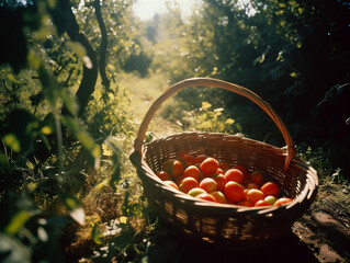 Poster - Close-up of freshly picked tomatoes in an outdoor vegetable garden

