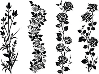 Wall Mural - Rose Flower Vector Set Black and White