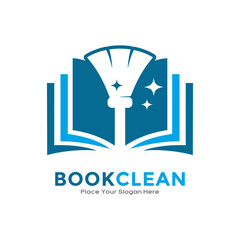 Wall Mural - Book broom vector logo template. Suitable for business, education, housekeeping, cleaning and technology