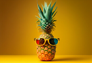 a pineapple wearing sunglasses , summer concept Illustration