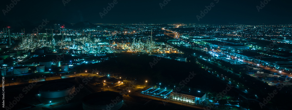 Oil refinery plant from industry zone, Aerial view oil and gas ...