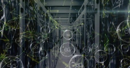Poster - Animation of shapes and 6g texts over server room