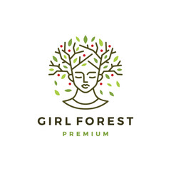 Wall Mural - Girl Woman Women Forest Tree Leaf Logo Vector Icon illustration