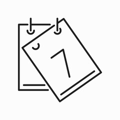 Poster - Tear-off calendar isolated outline icon. Vector seven day date, daily routine with torn sheet of paper sign. Agenda or appointment, deadline