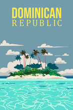 Travel Poster Dominican Republic Vintage. Paradise Island Resort