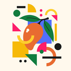 Vector graphics in a minimalistic fashionable style with geometric elements.. Illustration of a mango.