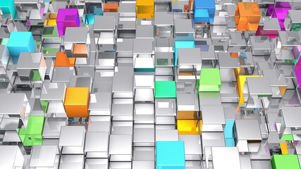Fototapete - 3D render abstract background metallic cubes