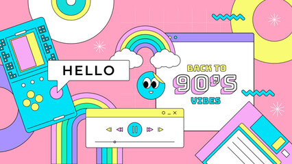 vector hand drawn flat nostalgic 90's badges collection