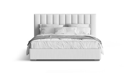 Wall Mural - Modern double bed on isolated white background. Furniture for the modern interior, minimalist design. Eco-leather.