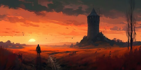 Canvas Print - sunset over fortress 