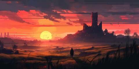 Canvas Print - sunset over fortress 