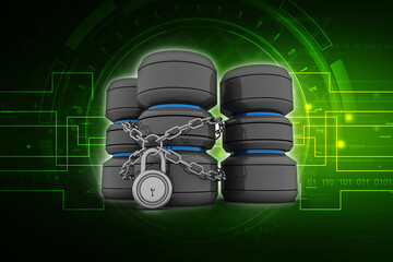 Poster - 3d rendering Database storage data base protected lock