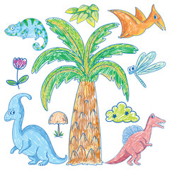 Sticker - Set of dinosaur scribble style