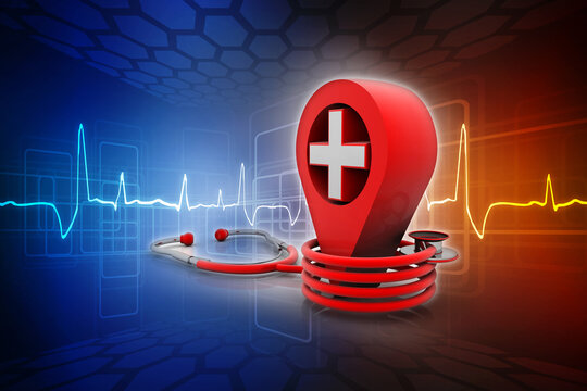 3d rendering hospital navigation with Stethoscope
