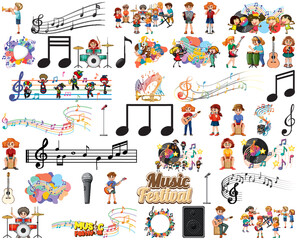 Wall Mural - Kids musical instruments and music symbols set