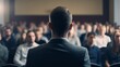 © BraveSpirit - Young speaker speaks at a business conference or event, meeting room, meeting room. Generative AI