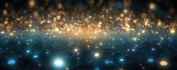 Glimmering Blue & Gold Festive Bokeh Created with Generative AI and Other Techniques