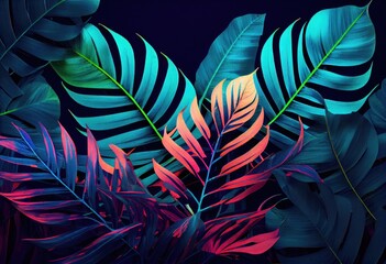 Wall Mural - Fluorescent palm leafes