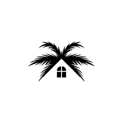 Wall Mural - Home with roof from palm tree leaves icon isolated on transparent background