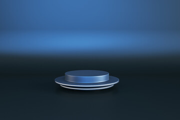 Aufkleber - Abstract empty pedestal for product placement and advertisement on gradient darl blue background with mock up place. 3D Rendering.