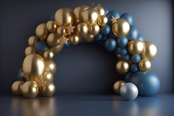 Poster - Generative AI of christmas arch with golden and blue balls.