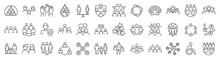 Set Of 36 Line Icons Related To Society, Teamwork, Cooperation. Outline Icon Collection. Editable Stroke. Vector Illustration