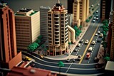 Fototapeta Londyn - 3D illustration of a miniature city with skyscrapers and roads, generative ai
