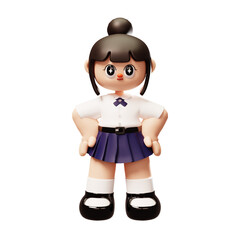 Student girl character wearing student uniform strive stand in a confident pose, brave. 3d render