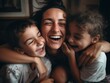 © Matyfiz - Happy mother's day. A heartwarming and candid snapshot of a mother and her kids celebrating Mother's Day together. Generative AI
