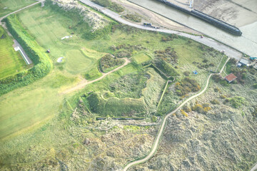Wall Mural - Aerial view of a fort known as Littlehampton Redoubt which was built in 1854 and currently being restored to the river entrance of the Arun.