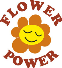 Fototapete - Seventies retro slogan Flower Power. Colorful vector illustration in vintage style. 70s 60s nostalgic poster or card, t-shirt print