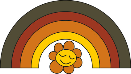 Fototapete - Groovy hippie 70s sticker. Funny cartoon flower, rainbow, peace. Sticker  in trendy retro psychedelic cartoon style. Flower power. Good vibes. Stay groovy.