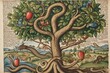 The biblical tree of knowledge in genesis with the apples and the serpent, generative AI