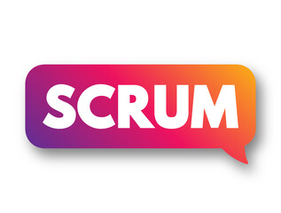 Poster - Scrum - management framework that teams use to self-organize and work towards a common goal, text concept background