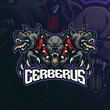 cerberus mascot logo design vector with modern illustration concept style for badge, emblem and t shirt printing. angry cerberus illustration for sport and esport team.