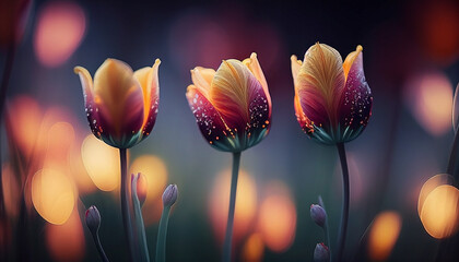 perfectly blooming tulips flower. beautiful flower in the garden.  AI generated