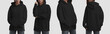 Mockup of a fashionable black long hoodie for a girl, streetwear for branding, design, commerce, front, back view.