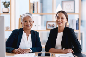 Wall Mural - We both hold the dedication and ambition to succeed. Portrait of two businesswomen working together in an office.