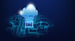 Cloud computing technology internet with circuit on blue background. Cloud Service, Cloud Storage Concept.  illustration