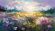 Abstract art oil painting of field flowers. Impressionist style. AI generative image.